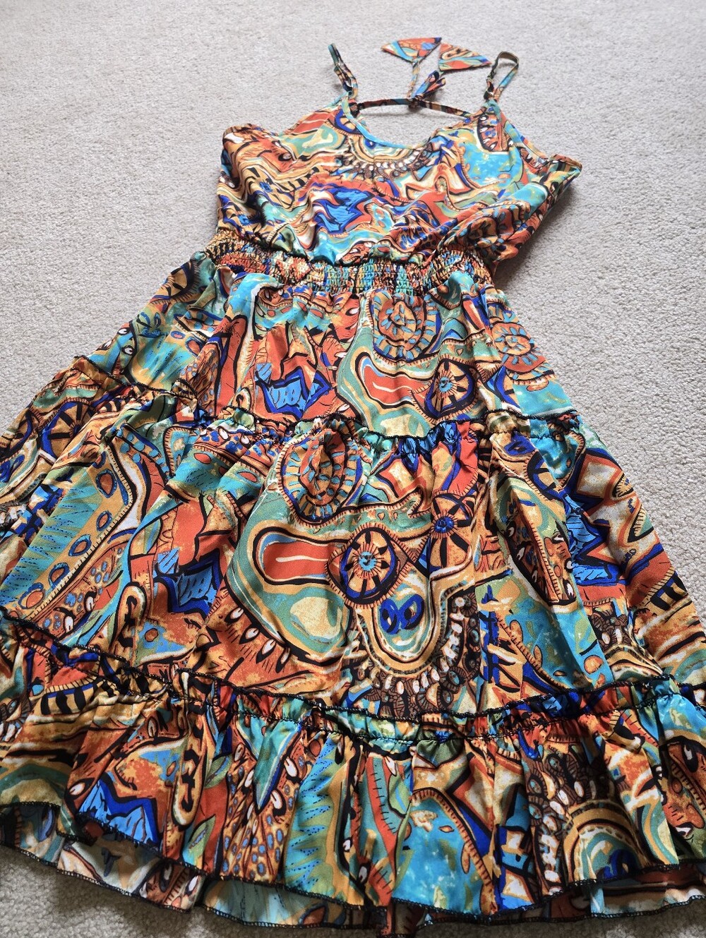 Colorful Boho Paisley Tiered Sundress – Medium